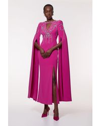 Karen Millen - Crystal Embellished Cady Woven Cape Maxi Dress - Lyst