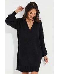 Threadbare - Curve 'Adeline' V Neck Knitted Jumper Dress - Lyst