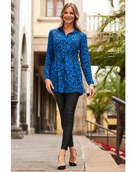 Sosandar - Cobalt Print Tie Waist Longline Shirt - Lyst