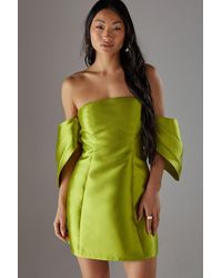 Warehouse - Petite Structured Puff Sleeve Bardot Mini Dress - Lyst