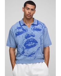 BoohooMAN - Oversized Boxy Face Jacquard Knitted Polo - Lyst