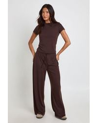 Boohoo - Slub Drawstring Wide Leg Trouser - Lyst