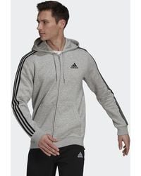 adidas - Essentials Fleece 3-Stripes Full-Zip Hoodie - Lyst