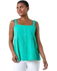 Roman - Cotton Button Through Shirred Vest Top - Lyst