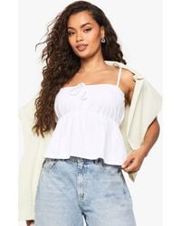 Boohoo - Cotton Strappy Milkmaid Peplum Top - Lyst