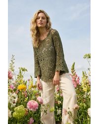 Roman - Petite Crochet Flare Sleeve Top - Lyst