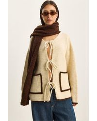 Bianco Lucci - Oversized Knit Cardigan With Tie Closure - Lyst