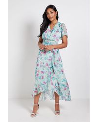 Wallis - Petite Floral Ruffle Peplum Midi Dress - Lyst