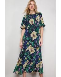 Oasis - Puff Sleeve Trim Detail Panelled Tea Dress - Lyst