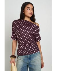 Boohoo - Polka Dot Off The Shoulder T-Shirt - Lyst