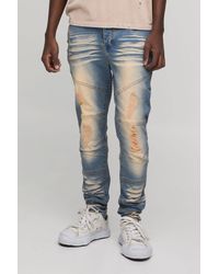 BoohooMAN - Skinny Stretch Heavy Bleached Ripped Jeans - Lyst