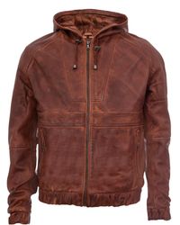 Infinity Leather - Zipped Hooded Bomber Biker Jacket - Lyst
