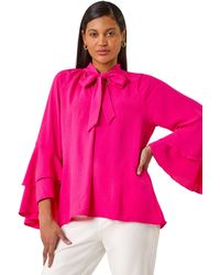 Roman - Frilled Sleeve Tie Front Top - Lyst