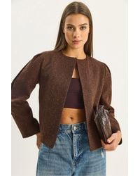 Bianco Lucci - Textured Open Collar Lined Jacket - Lyst