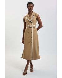 Karen Millen - Double Breasted Belted Tipped Tailored Midi Dress - Lyst