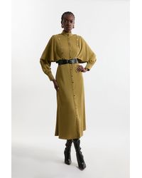 Karen Millen - Studded Crepe Cape Sleeve Woven Maxi Dress - Lyst