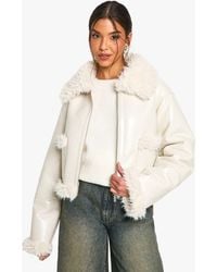 Boohoo - Vinyl Faux Fur Trim Jacket - Lyst