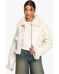 Boohoo - Vinyl Faux Fur Trim Jacket - Lyst