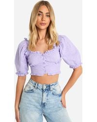 Boohoo - Broderie Puff Sleeve Milkmaid Crop Top - Lyst
