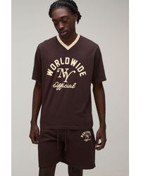 BoohooMAN - Regular Fit Worldwide Printed T-Shirt & Short Set - Lyst