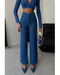 Hiccup - Tweed High Waist Straight Leg Trousers With A Tassel Hem - Lyst