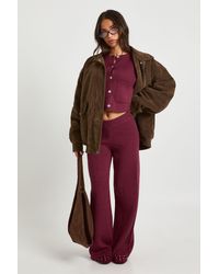 Boohoo - Petite Pocket Detail Crew Neck Knitted Cardigan And Wide Leg Trouser - Lyst