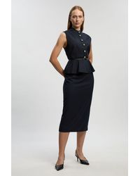 Karen Millen - Petite Tailored Pinstripe Peplum Belted Midi Dress - Lyst