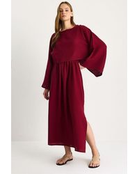 Bianco Lucci - Oversized Crew Neck Midi Two-Piece Set With Slit - Lyst