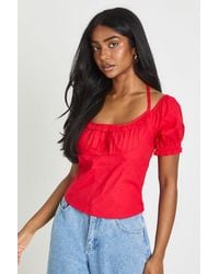 Boohoo - Poplin Halterneck Milkmaid Top - Lyst