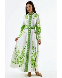 Msn-Collection - Floral Long Sleeve Belted Maxi Dress With Mandarin Collar - Lyst