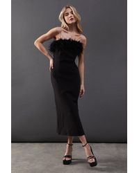 Warehouse - Feather Detail Diamante Strap Bandeau Midi Dress - Lyst