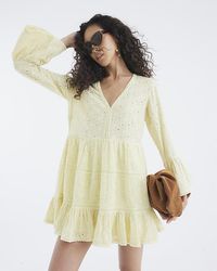 River Island - Beach Mini Dress Broderie Long Sleeve Cotton - Lyst