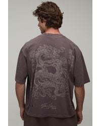 BoohooMAN - Washed Oversized Boxy Dragon Print Distressed T-Shirt Cotton - Lyst