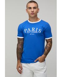 BoohooMAN - Regular Paris Print Ringer T-Shirt Cotton - Lyst