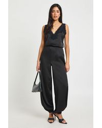 Boohoo - Satin Lace Trim Hareem Trouser Jumpsuit - Lyst