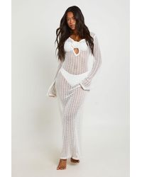 Boohoo - Beach Crochet Corsage Tie Back Maxi Dress - Lyst