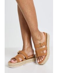 Boohoo - Wide Fit Cut Out Buckle Detail Flatform Wedges - Lyst