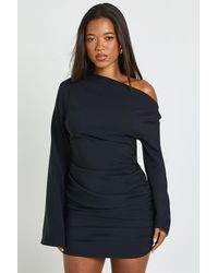 Boohoo - Flared Sleeve Off The Shoulder Ruched Mini Dress - Lyst