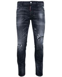 DSquared² - Relaxte Lange Kruisversterkte Gescheurde Zwarte Jeans - Lyst