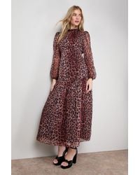 Oasis - Printed Dropped Curved Waist Long Sleeve Maxi Dress - Lyst