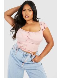 Boohoo - Plus Milkmaid Puff Sleeve Bengaline Corset Top - Lyst