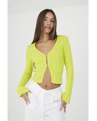Brave Soul - Lime 'Ripley' Ribbed Knitted Cardigan With Wide Sleeve - Lyst