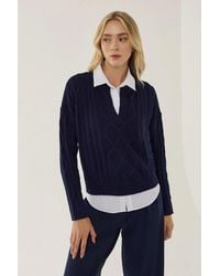 Hiccup - Relaxed Fit Shirt Collar Sweater With Hair Braid Pattern - Lyst