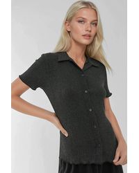 Hiccup - Textured Short Sleeve Blouse With Shirt Collar - Lyst