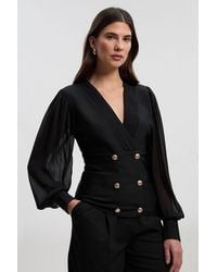 Karen Millen - Figure Form Woven Mix Military Button Blazer Knit Top - Lyst