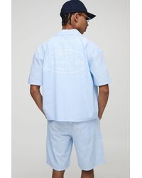 BoohooMAN - Oversized Boxy Stripe Tennis Club Print Revere Shirt And Short Set - Lyst