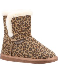 Hush Puppies - Ladies Ashleigh Leopard Print Suede Slipper Boots - Lyst