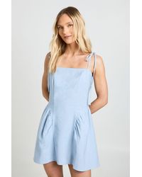 Boohoo - Petite Linen Tie Shoulder Skater Dress - Lyst