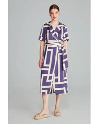 GUSTO - Printed Long Wrap Dress With Belt - Lyst