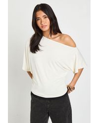 Boohoo - Off The Shoulder Lace Trim T-Shirt - Lyst